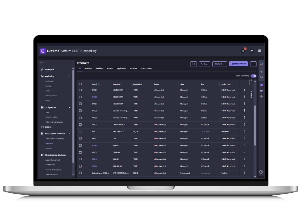 Extreme Platform ONE Inventory mit Extreme- und Fremdgeräten